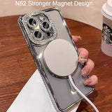 Magnetic Clear Glitter Case For Iphone 16 Pro Max, [Compatible With Magsafe] Cute Bling Sparkly Diamond With Camera Protector Soft Tpu Bumper Women Girls Case For Iphone 16 Pro Max 6.9",Black