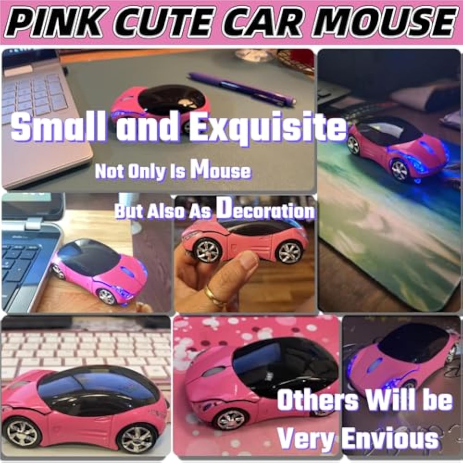 Pink Wireless Mouse,Cute Wireless Car Mouse With Usb Reciver 1600Dpi Optical 2.4G For Pc Computer Laptop Tablet For Win Xp/Vista/Win7/Me/2000/For Mac Os(Cute)