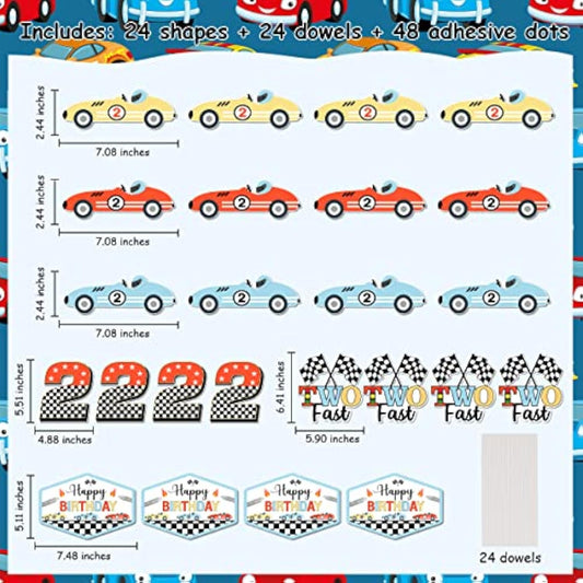 Vintage Race Car Birthday Decorations - 24Pcs Two Fast Birthday Center