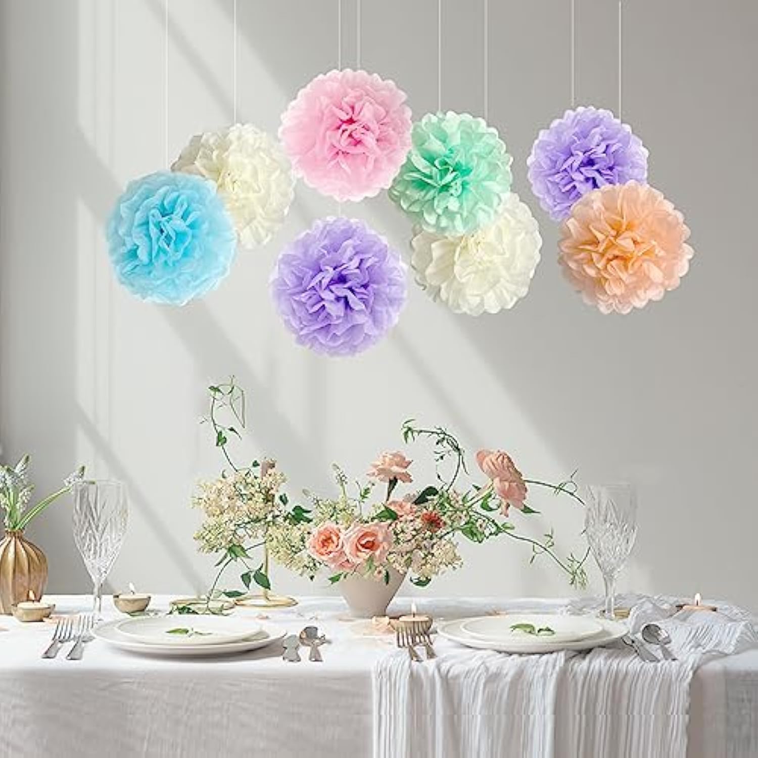 Pastel Rainbow Tissue Paper Pom Poms: Party Decorations, 12-Piece Set