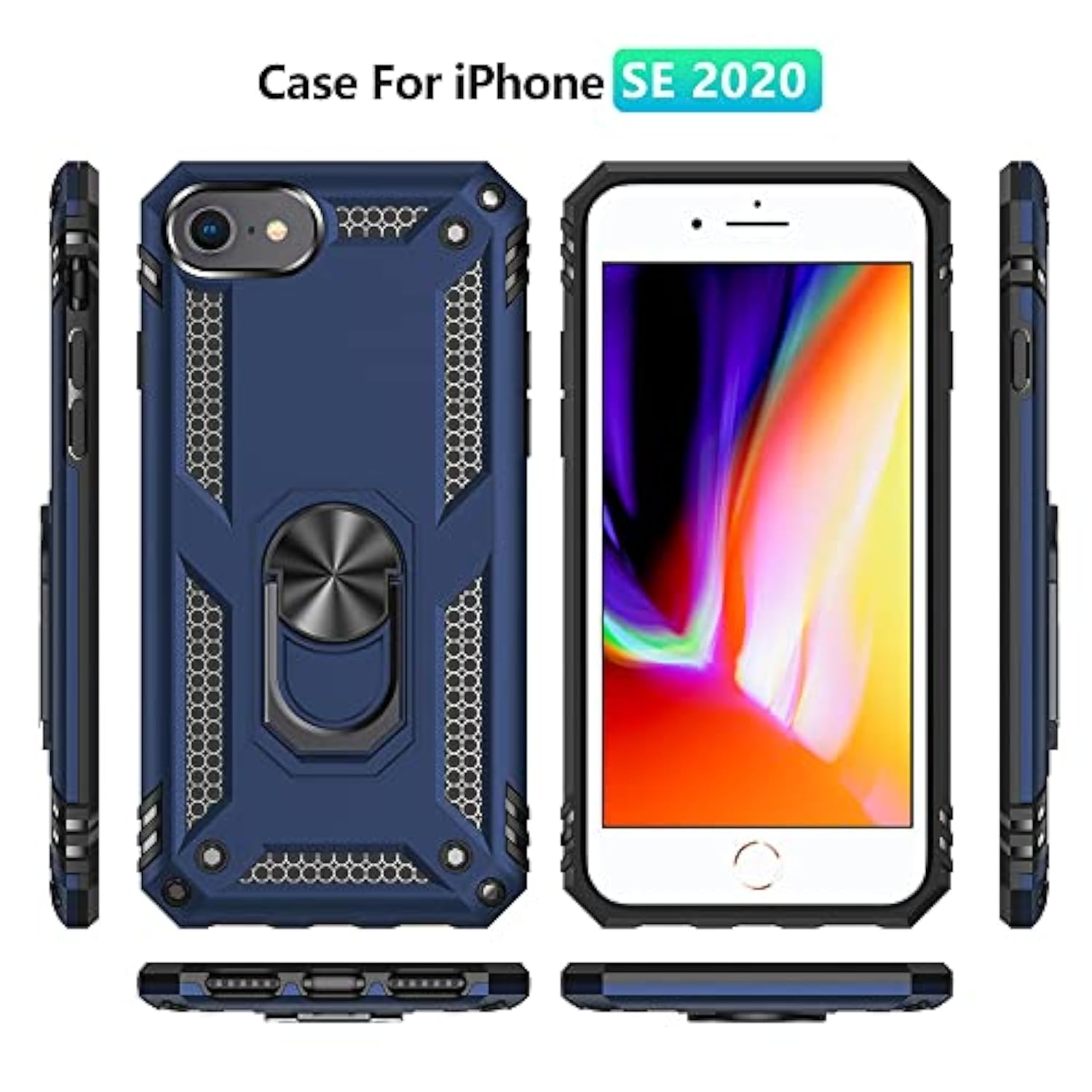 For Iphone Se Case 2022/2020/3Rd/2Rd: Iphone 8/7 Case With Hd Screen Protector, [Military Grade 16Ft. Drop Tested] Ring Shockproof Protective Phone Case For Iphone 8/7,Blue