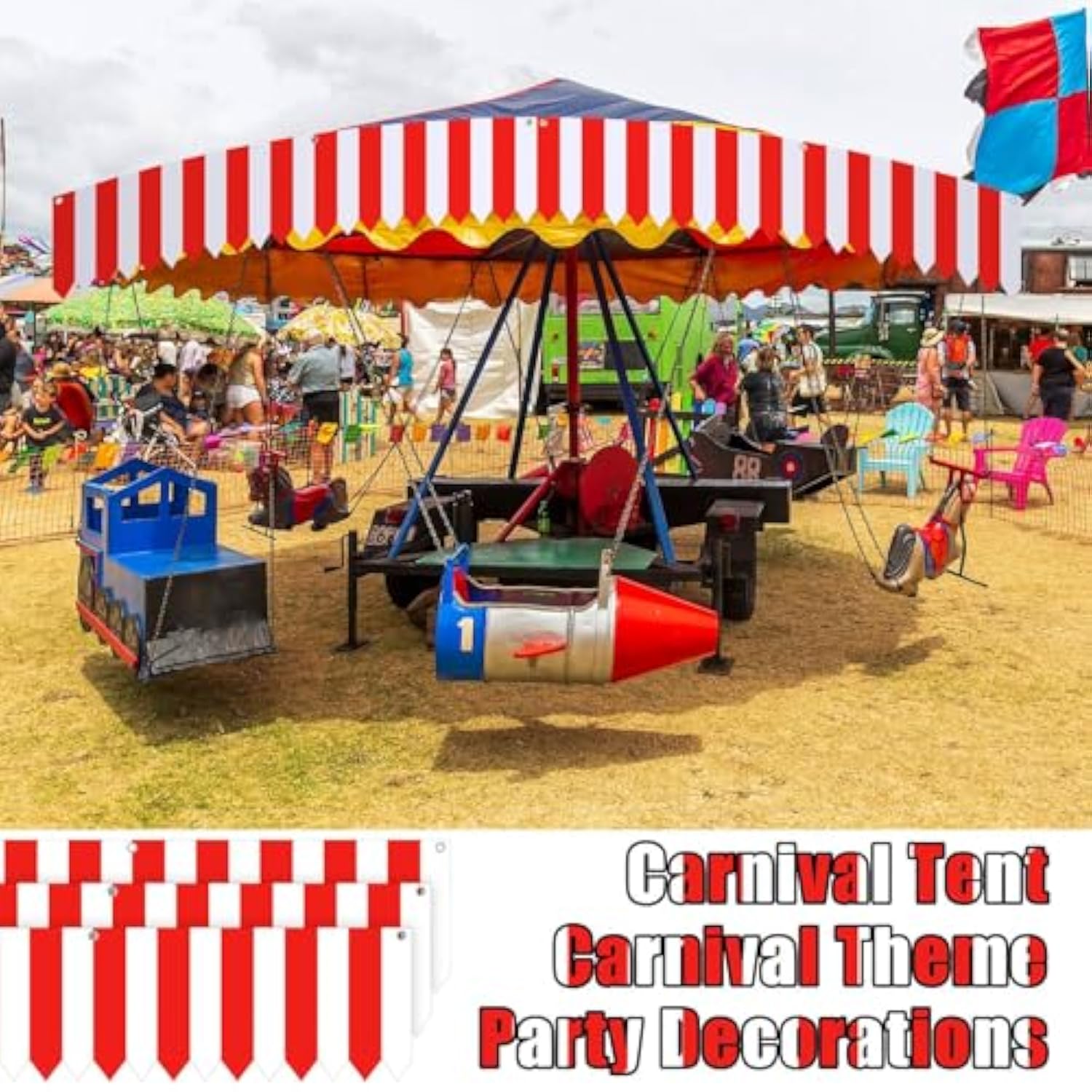Carnival Tent Circus Theme Party Decorations White And Red Striped Circus Awning Decor 3D Awning Circus Tent Canopy For Mardi Gras Theme Party Decor, 9.84 X 78.74 Inch(9 Pcs)