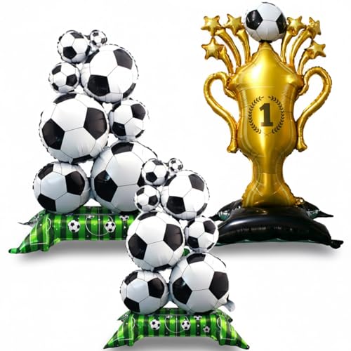 Football Themed Balloon Set, 2pcs Soccer Balloons with Green Field Base,1pcs Soccer Trophy Balloon for Football Birthday Sports Themed Party Decoration Supplies,2026 World Cup Decor