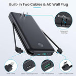 Portable Charger With Built-In Cables & Ac Wall Plug,Upgraded 13800Mah Usb-C Power Bank, 4 Output Lcd Display External Battery Pack Phone Charger Compatible With Iphone 16/15/14/13 Samsung Android Etc