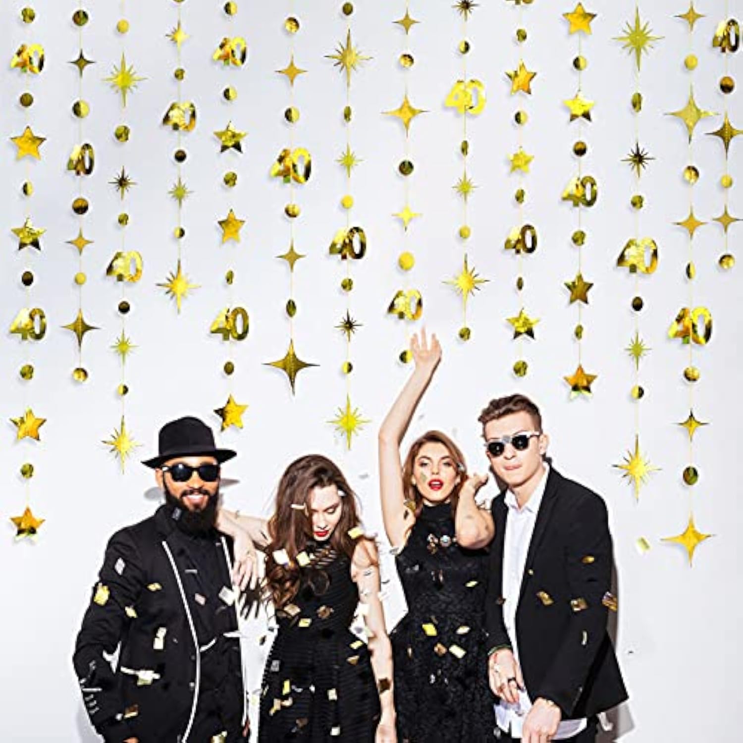 Gold 40Th Birthday Decorations Number 40 Circle Dot Twinkle Star Garland Metallic Hanging Streamer Bunting Banner Backdrop For Women Mens 40 Year Old Birthday Forty Anniversary Party Supplies