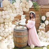 Pearl White Balloon Garland Arch Kit 177Pcs Pink Bow Long Balloons Sand White Balloons Different Size For Wedding Bridal Coquette Birthday Baby Shower Engagement Bachelorette Party Decorations