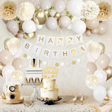 Upgraded Gold White Birthday Party Decorations For Girls Women Men With Happy Birthday Sash,Banner,Tissue Pompoms,Circle Dots Garland,Paper Tassels Garland, Cake Topper For Her Birthday Decor