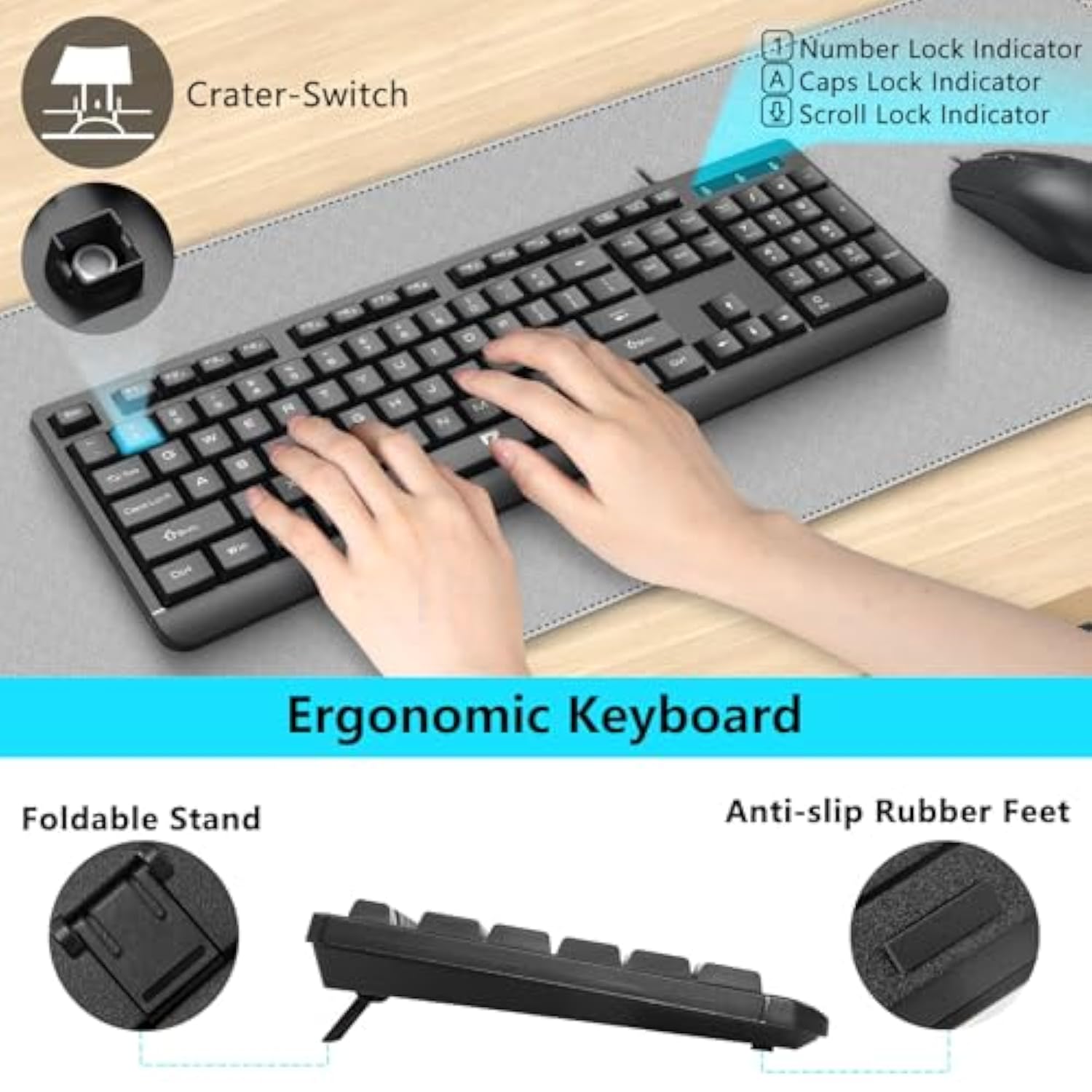 Redragon Wired Keyboard and Mouse Combo, Full-Size Computer Keyboard and Optical USB Wired Mouse, for Windows PC, Mac OS Desktop/Laptop - Black