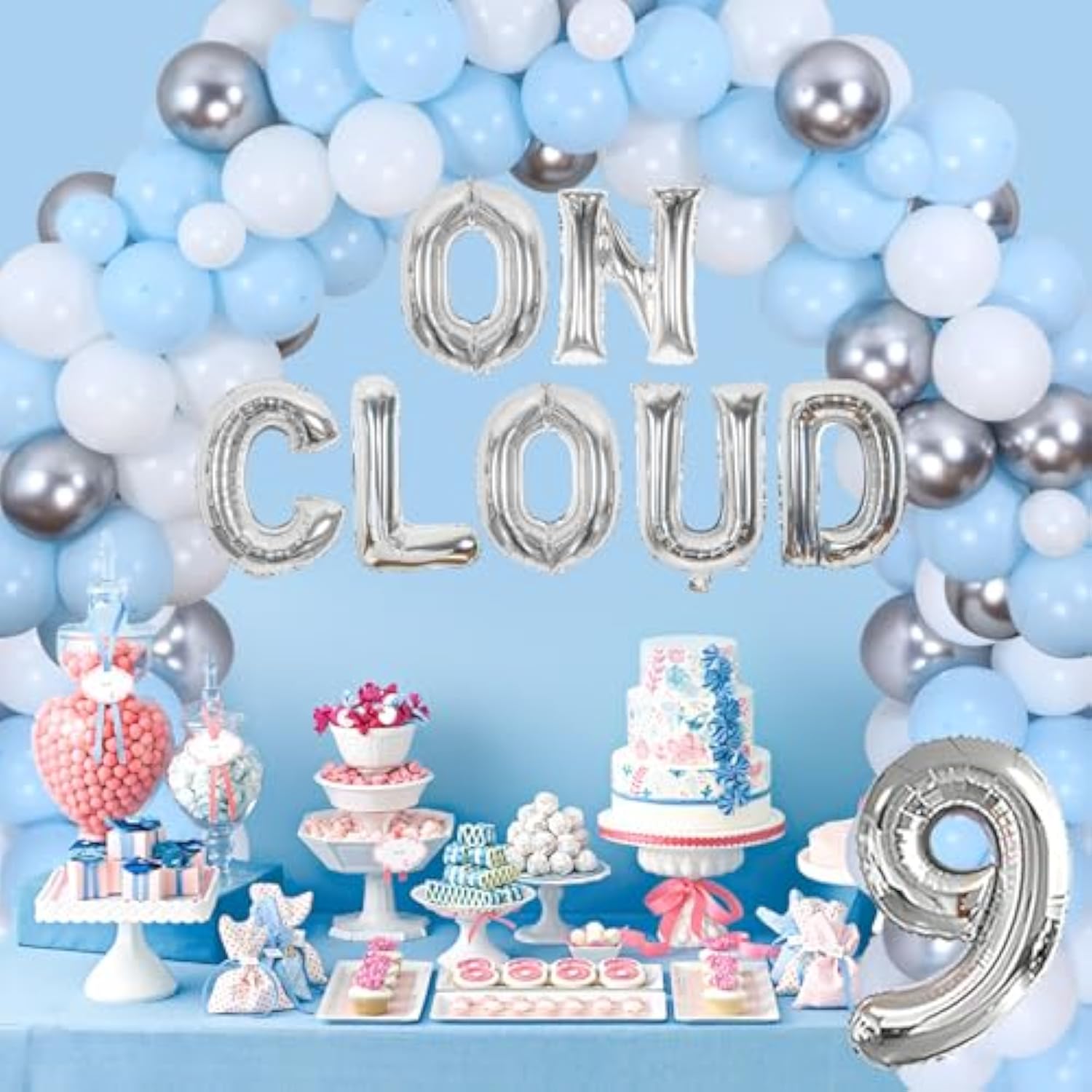 On Cloud 9 Birthday Decorations For Girls, Metallic Tinsel Foil Fringe