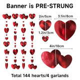 Valentines Hearts Garland No Diy 144 Red Heart Garland Pre-Strung Heart Streamer Banner Heart Banner For Valentine Anniversary Wedding Decorations