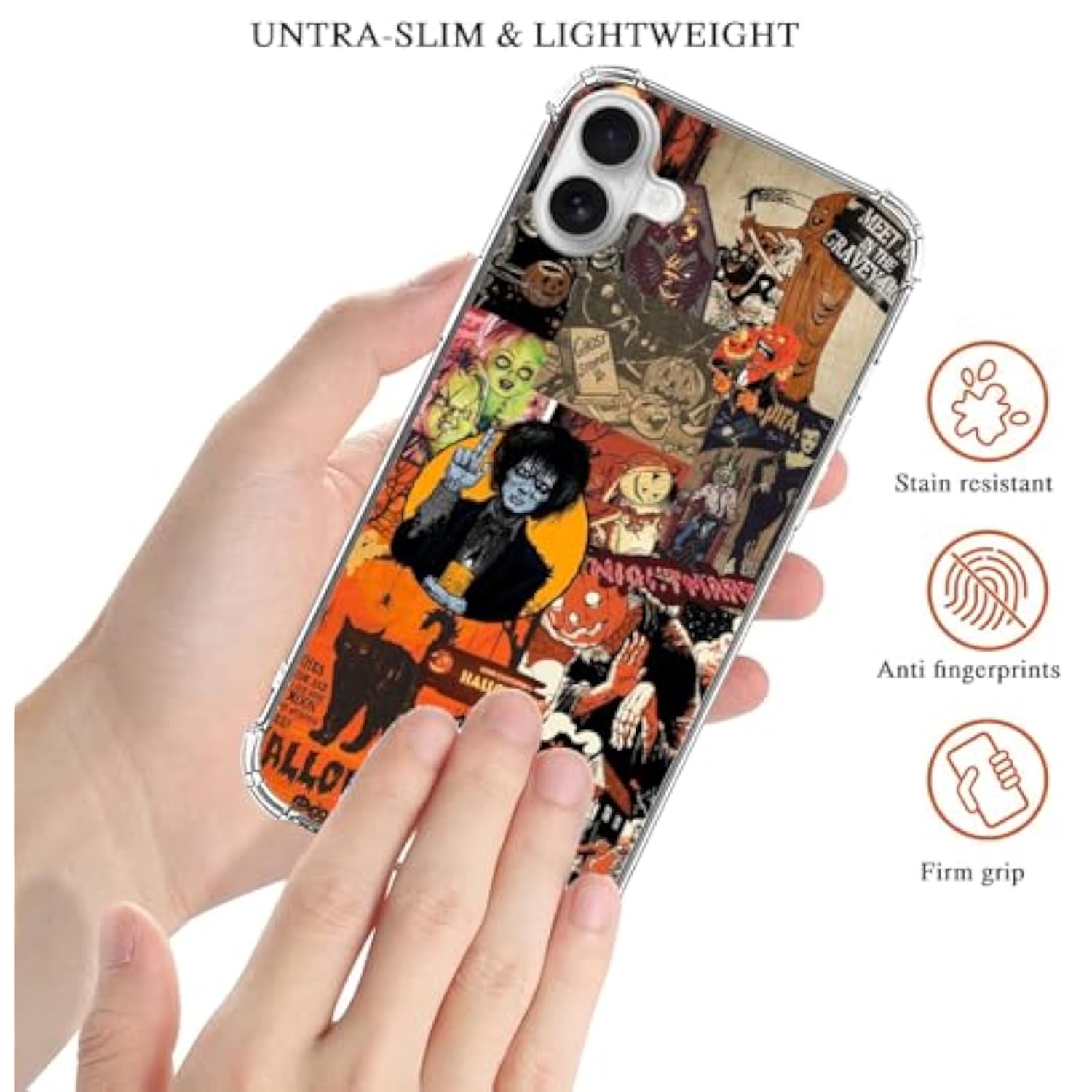 Halloween Collage Case Mystical Collage Art Case For Iphone 16 Plus,Retro Aesthetic Halloween Pumpkin Case For Girls Women Men For Iphone 16 Plus, Unique Trendy Tpu Bumper Cover Case