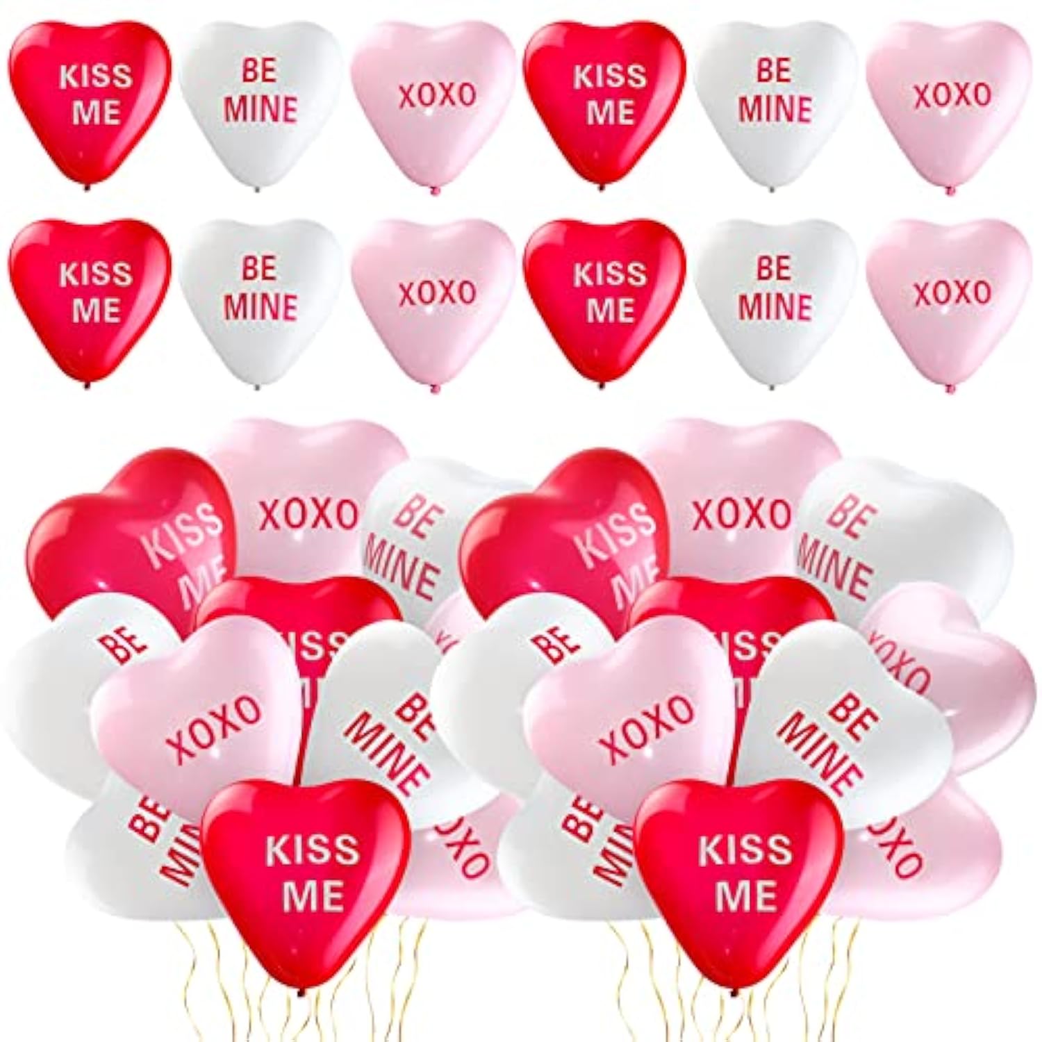 30 Pcs Valentines Day Heart Balloons 12 Inch Kiss Me Sweet Latex Heart Shaped Balloons Decor For Propose Wedding Engagement Anniversary Valentines Party Decorations(Red Pink White)