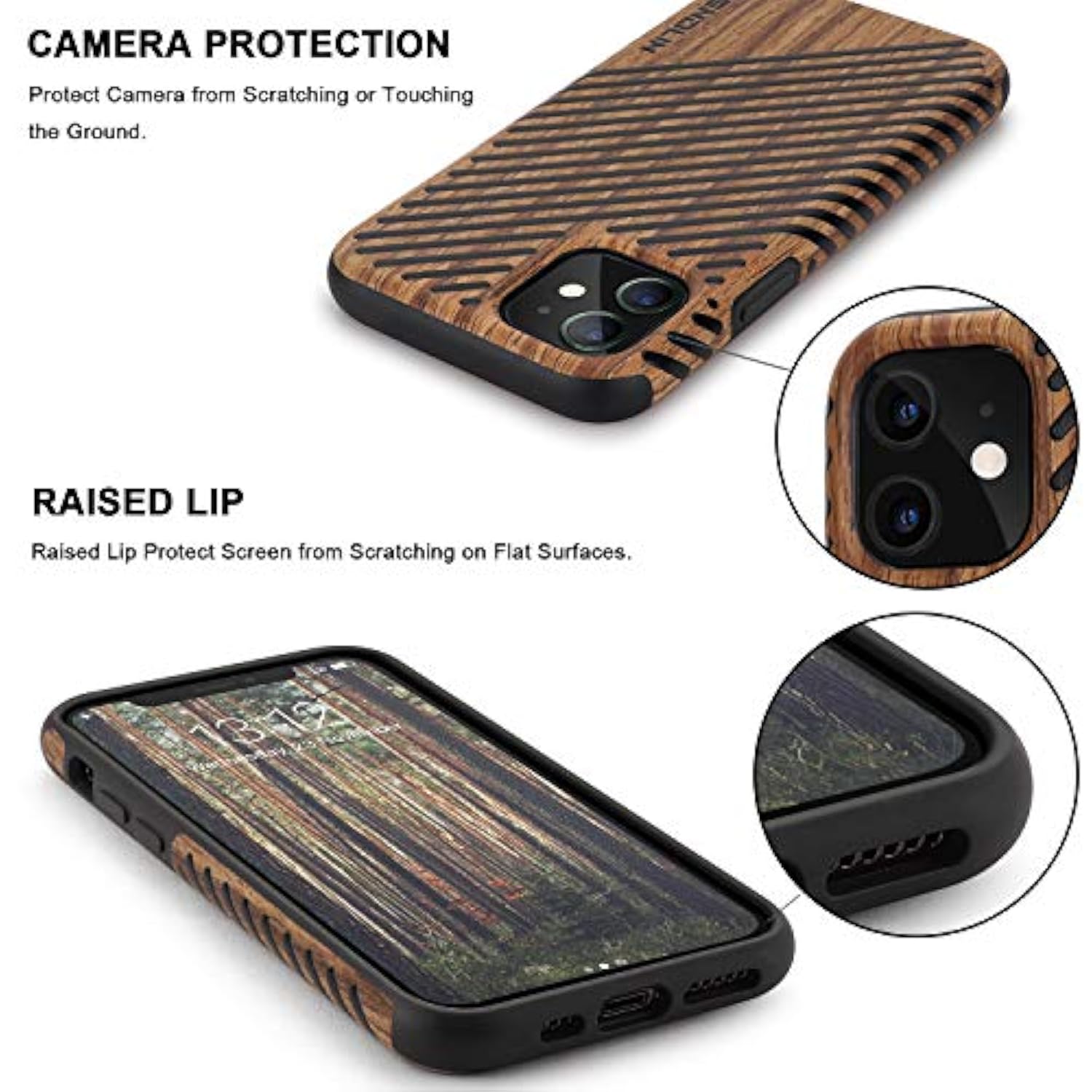 Compatible With Iphone 11 Case Wood Grain Outside Design Tpu Hybrid Case (Wood & Leather)