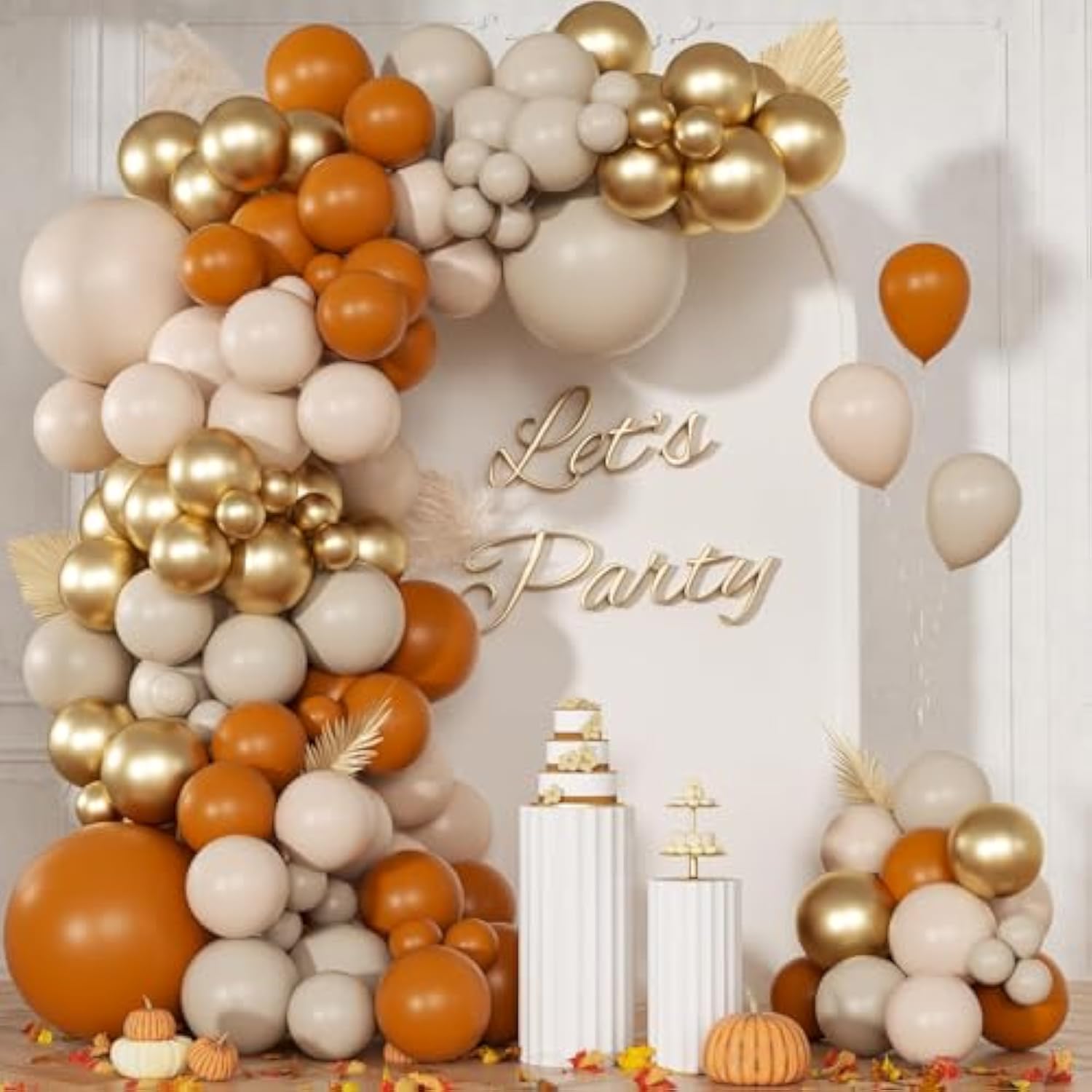 Fall Balloon Arch Garland Kit: Burnt Orange, Sand, & Gold - 166pcs