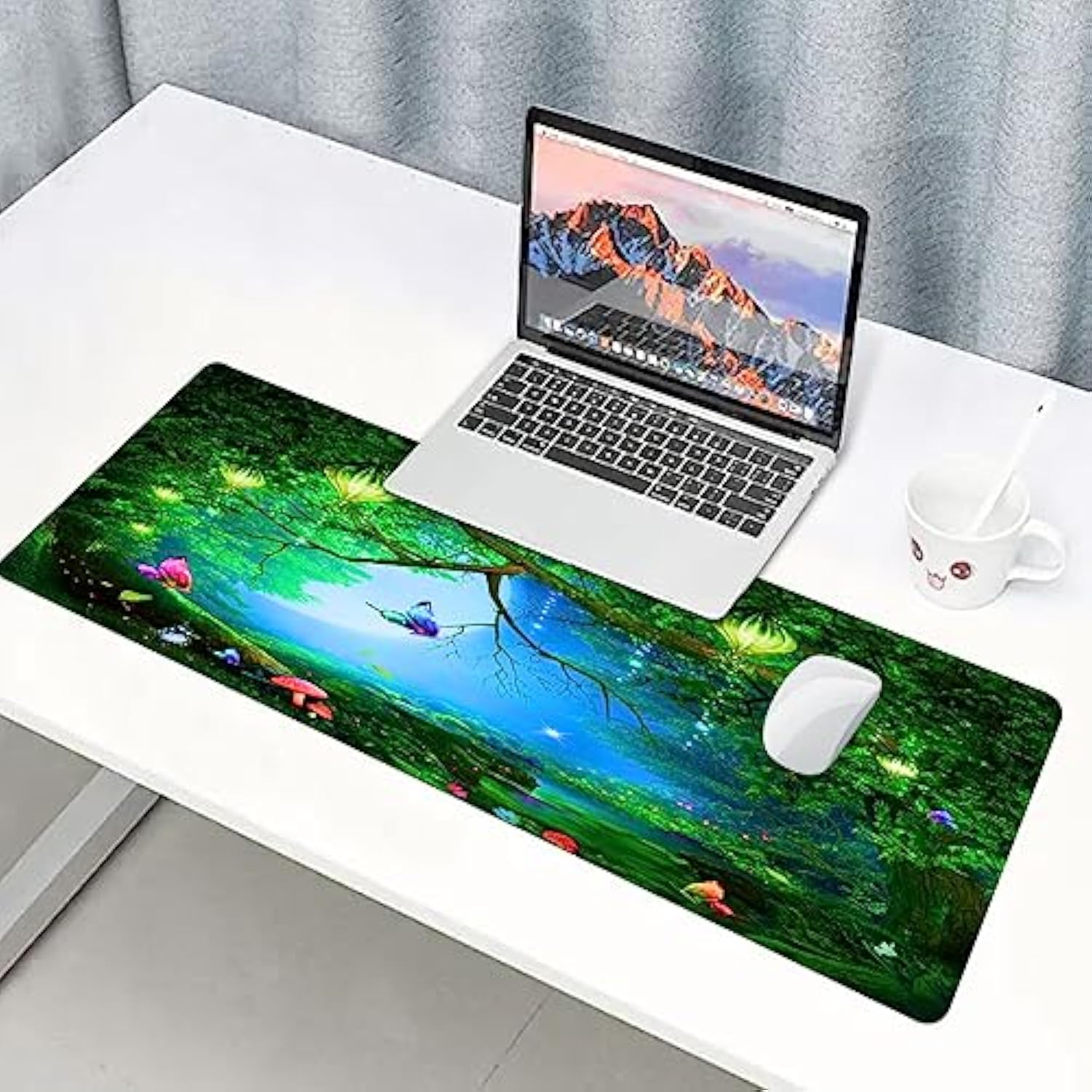 Butterfly Large Mousepad 31.5X11.8 Inches Dream Wonderland Moon Forest Plants Trees Graphic Printed Game Mousepad For Office Computer Desk Decoration Bdxpmn256