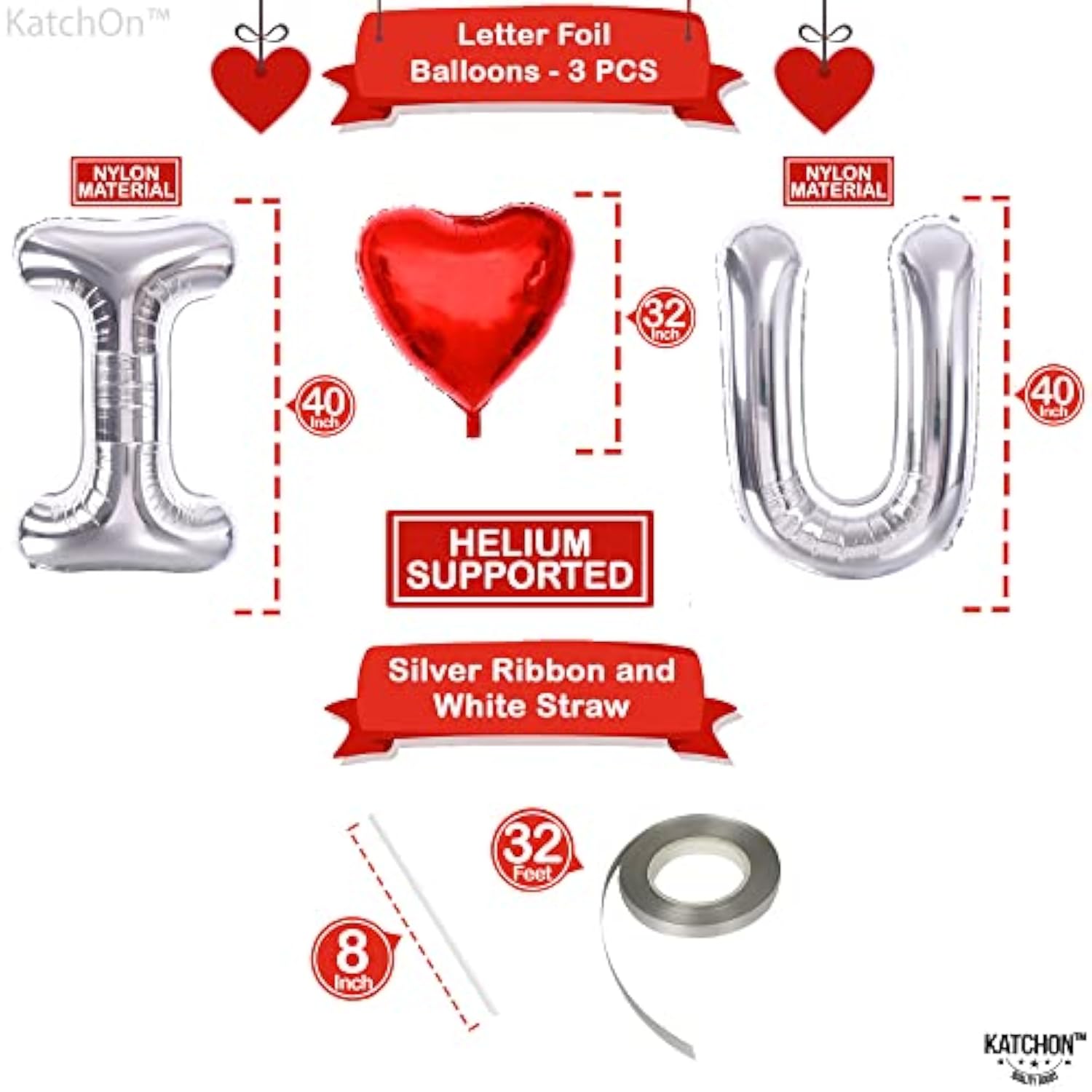 , Silver I Love You Balloons For Him - Big 40 Inch | Red Heart Balloon