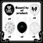 Black Bow Birthday Party Decorations-30Pcs Bow Balloons Happy Birthday Black And White Bow Theme Balloons For Girls Coquette Party Decorations