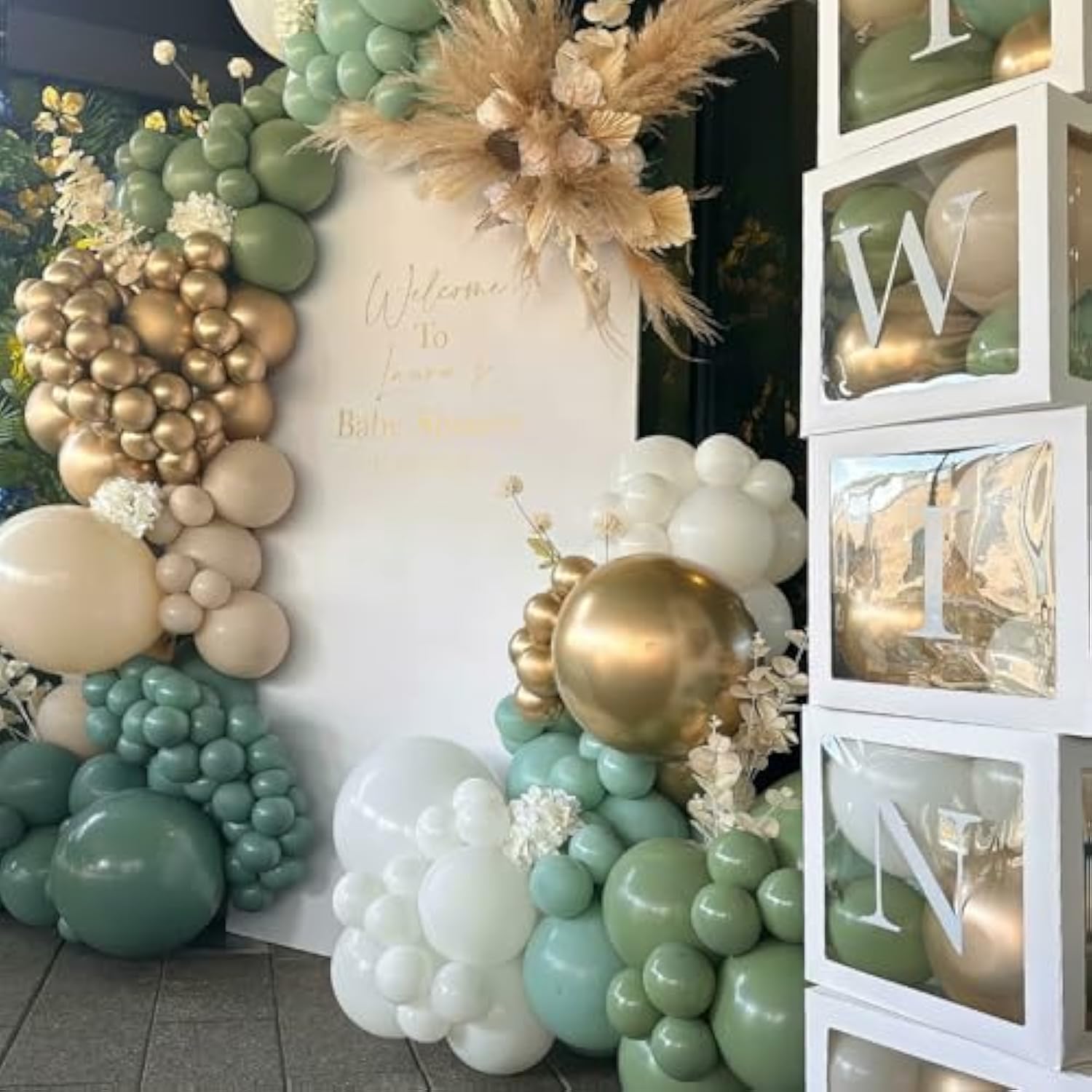 98pcs Dusty Blue Sage Green Balloon Arch Kit for Baby Shower, Birthday, Wedding Decor