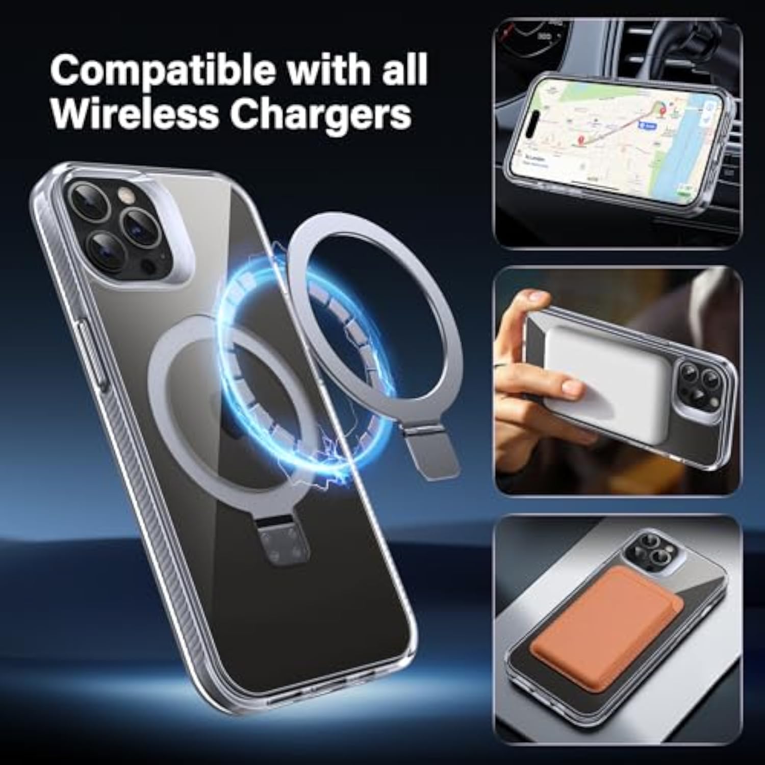 Clear Magnetic Case for iPhone 15 Pro Max with Built-in Invisible Stand and Military Grade Drop Protection