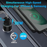 48W Usb C Car Charger, All Metal 12V Usb Outlet Pd & Qc 3.0 Fast Charge Iphone Car Charger Adapter Type C Flush Fit Car Plug For Iphone 17 16E 16 15 14 13 12 11 Pro Max Se Xr,Samsung S25 S24 S23 A17