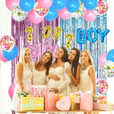 Gender Reveal Kit Pink Blue Balloons Foil Balloons Tinsel Curtain Backdrop