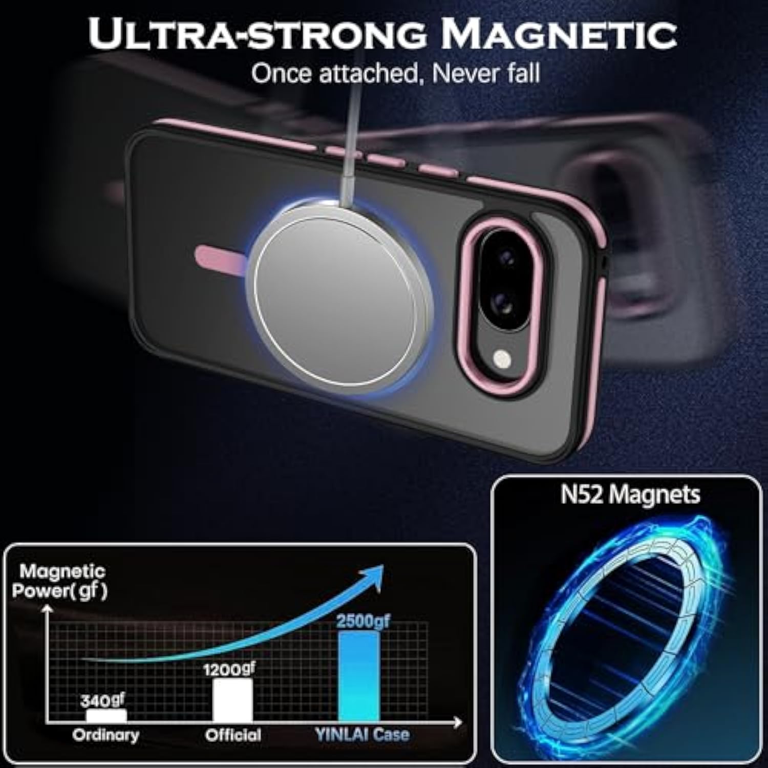 Case For Google Pixel 9A 6.2 Inch, Pixel 9A Phone Case Magnetic [Compatible With Magsafe] Slim Translucent Matte Men Women Girls Shockproof Protective Back Cover, Black/Hot Pink