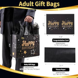 Black Birthday Gift Bag Medium 13x10.2x4.9 Inch Includes Card Tissue Paper Ribbon