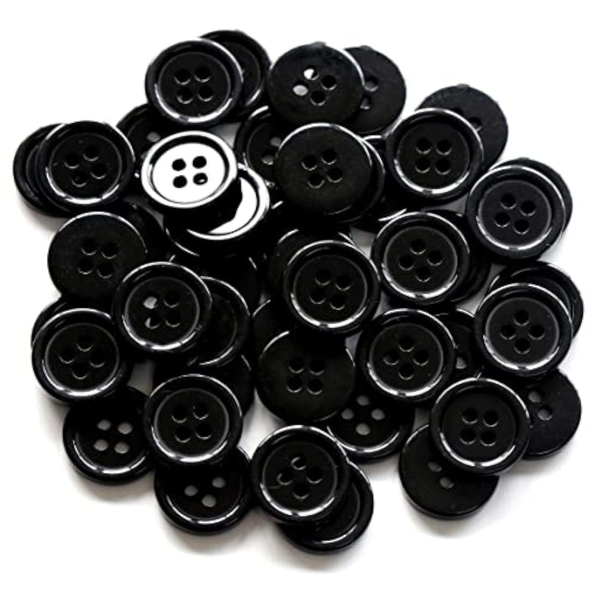 5/8 Inch 4 Holes Black Buttons 15Mm Sewing Round Button For Craft Pack