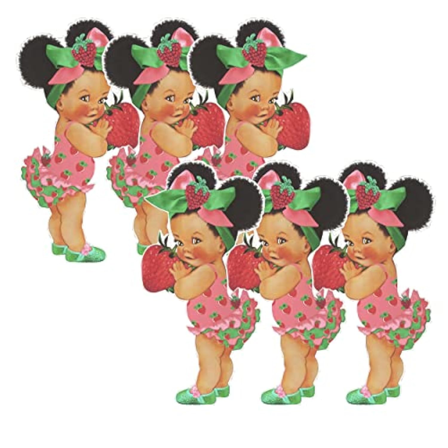 Girl Paper Cutouts Fruit Theme African American Baby Shower Birthday Decoration One Sided Print (10 Inches - 6Pcs, Strawberry Girl)