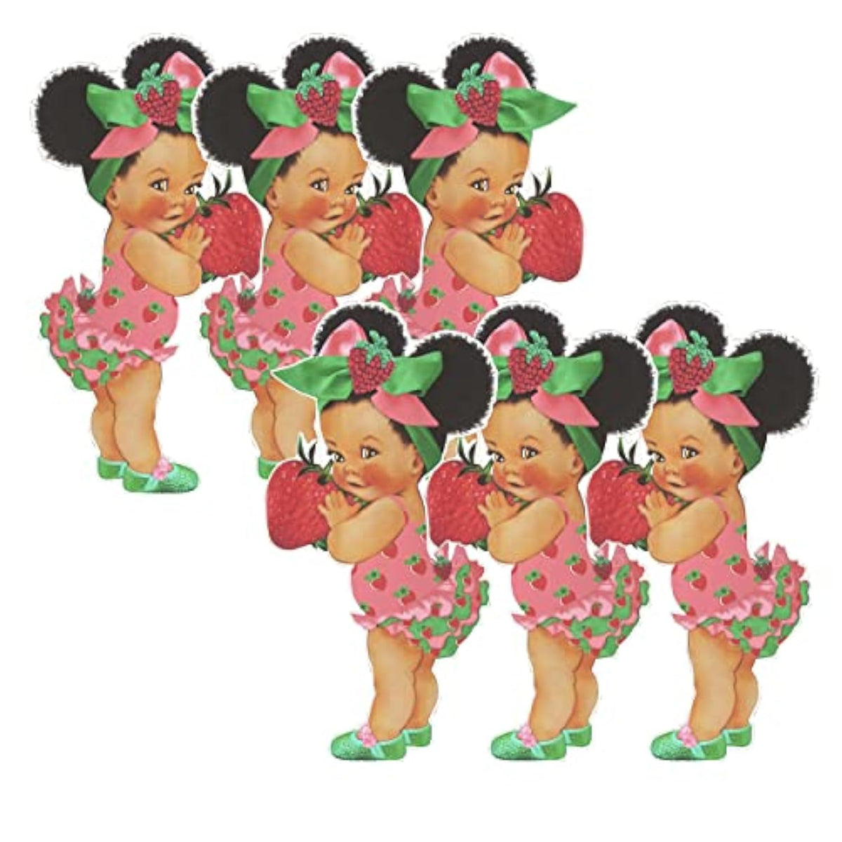 Girl Paper Cutouts Fruit Theme African American Baby Shower Birthday Decoration One Sided Print (10 Inches - 6Pcs, Strawberry Girl)