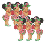 Girl Paper Cutouts Fruit Theme African American Baby Shower Birthday Decoration One Sided Print (10 Inches - 6Pcs, Strawberry Girl)