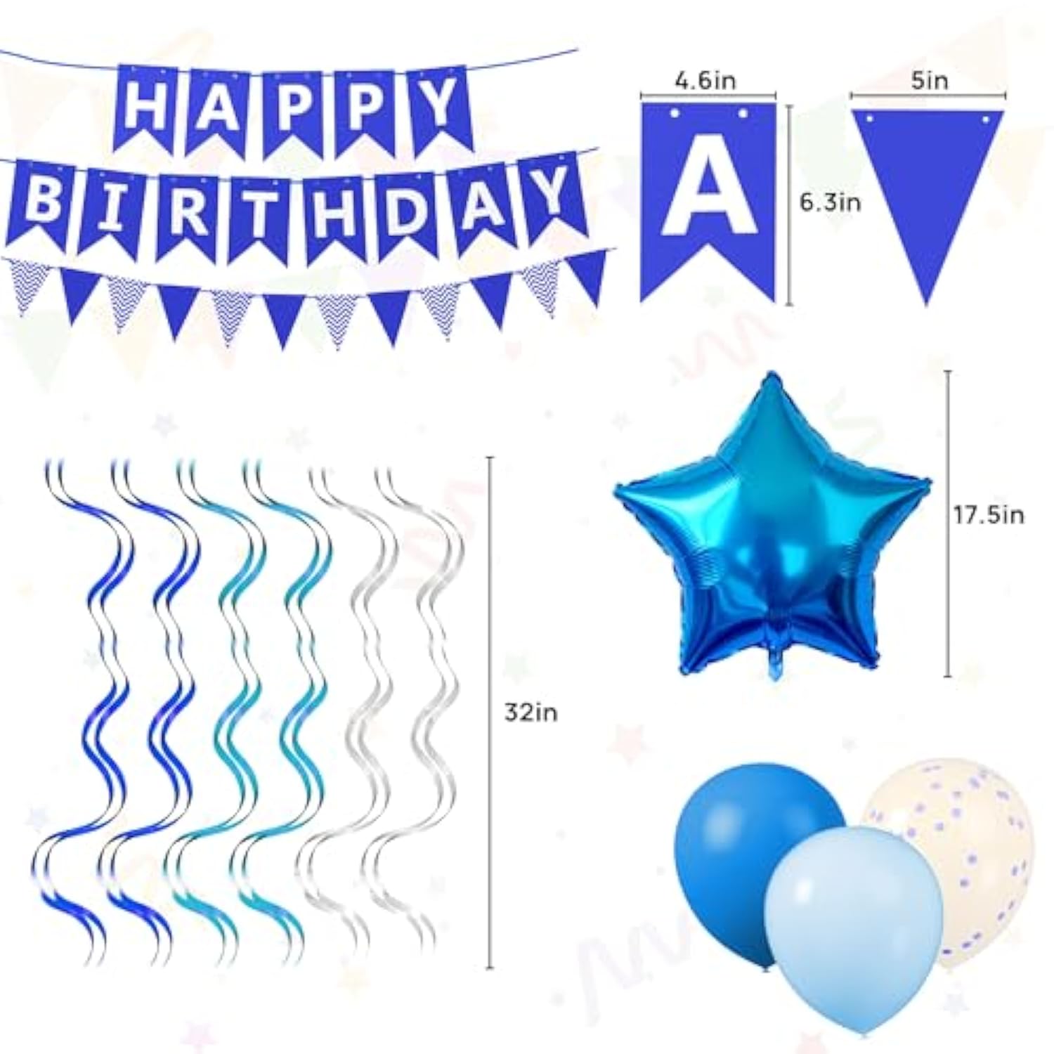 Blue Birthday Decorations For Boys - Happy Birthday Banner, Star Foil Balloons, Latex Balloons & Pennant Banner Set, For Boys' Birthday, Teen Celebration, And Any Blue Themed Party