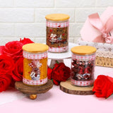 3 Pack Valentine'S Day Glass Storage Jars With Airtight Bamboo Lid Sets Buffalo Plaid Kitchen Decoration Love Heart Gnomes Canisters For Valentine Decorations Storage And Organization