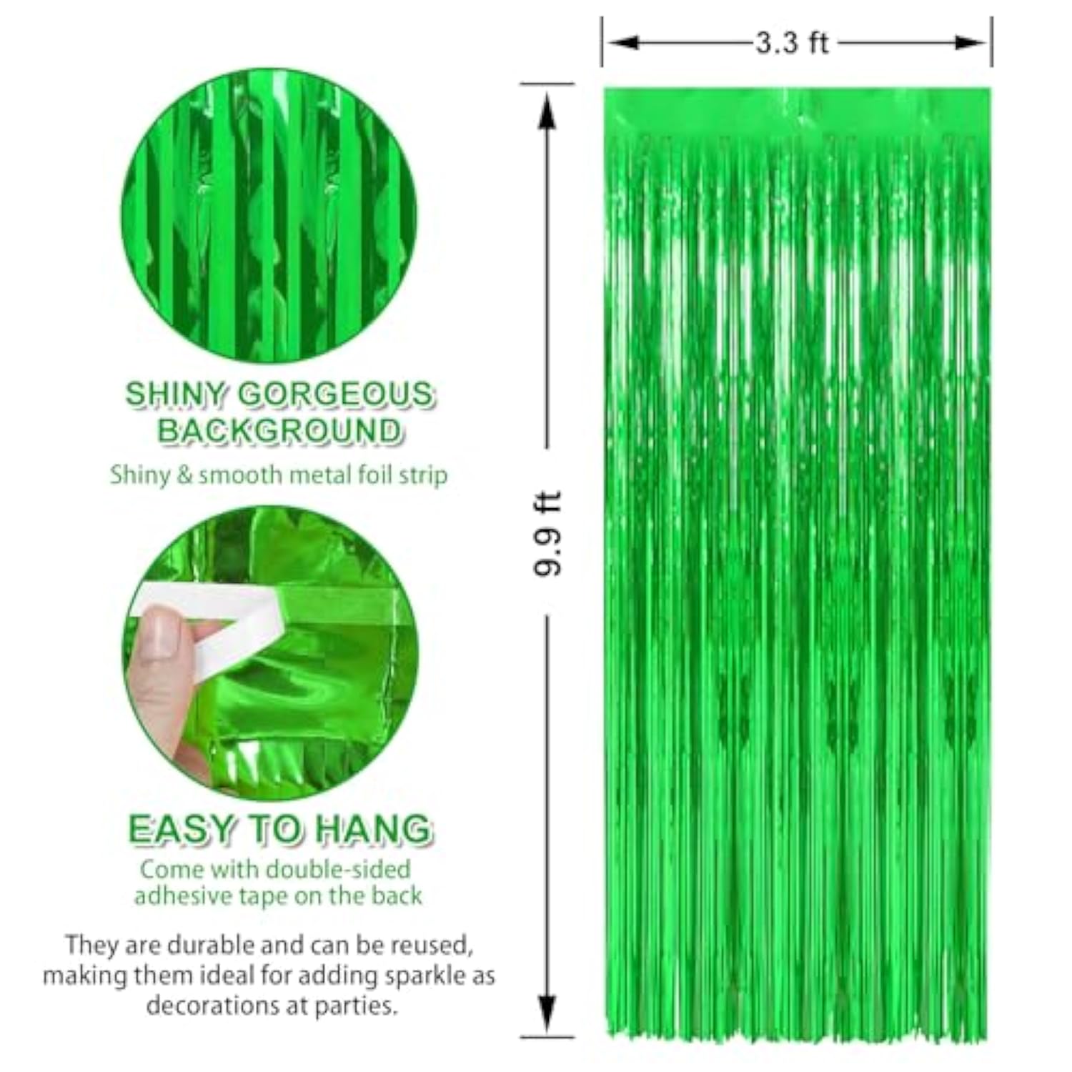 3 Pack 3.3 X 9.9 Ft Green Foil Fringe Backdrop Curtain, Streamer Backdrop Curtains, Streamers Birthday Party Decorations, Tinsel Curtain For Parties, Galentines Decor, Preppy, Photo Booth