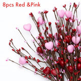 Valentines Day Decorations Floral Picks Stems - 8Pcs,16 Inch Artificial Red Berry Heart Shaped Branches Gift For Wedding Home Vase Decor