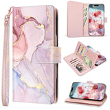 For Iphone 16 Pro Case Wallet Case For Women Girl[With 9 Card Holder]Marble Rose Gold Pu Leather Detachable Wrist Strap Full Body Slim Shockproof Flip Phone Case For Iphone 16 Pro,6.3 Inch,2024