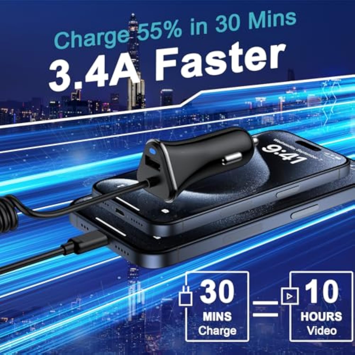 Iphone 16E Car Charger Usb C 3.4A Fast For Iphone 17/Air/17 Pro/17 Pro Max/16E/16/16 Pro/16 Pro Max/16 Plus/15 14 13 12 11,Type C Car Fast Charging Adapter For Samsung Galaxy A17 S25,Pixel 10 Pro Xl