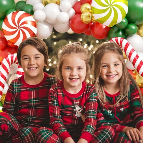 Christmas Balloon Garland Arch Kit, 127Pcs Red Green Gold Balloons with Candy Cane Gift Box Foil Balloons for Friendsmas Christmas Party Decorations