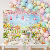 Happy Easter Banner Backdrop 7X5Ft Spring Flower Garden Bunny Rabbit Easter Background Egg Hunt Easter Party Decorations Photo Booth Props