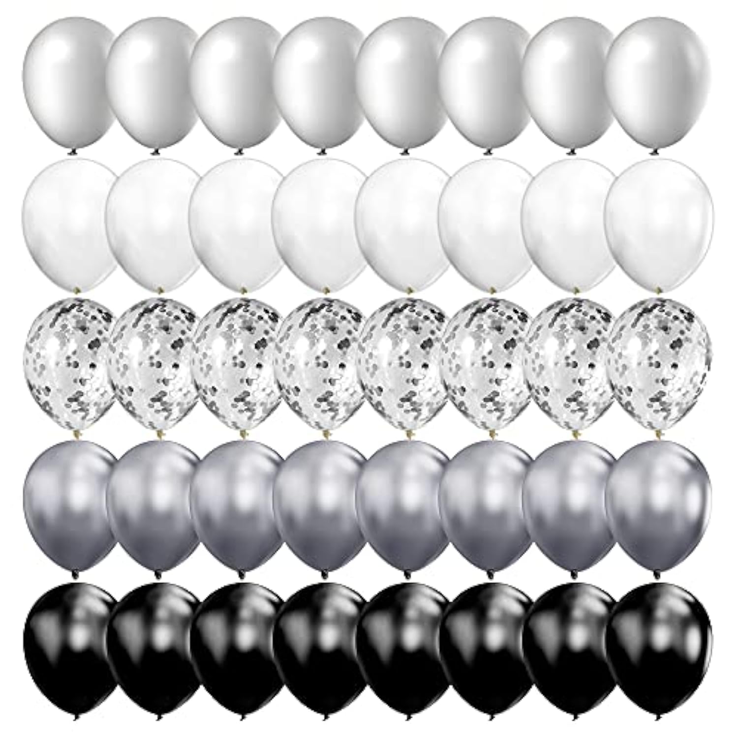 100pcs Silver Black White Chrome & Confetti Balloons 12" for Parties  Events