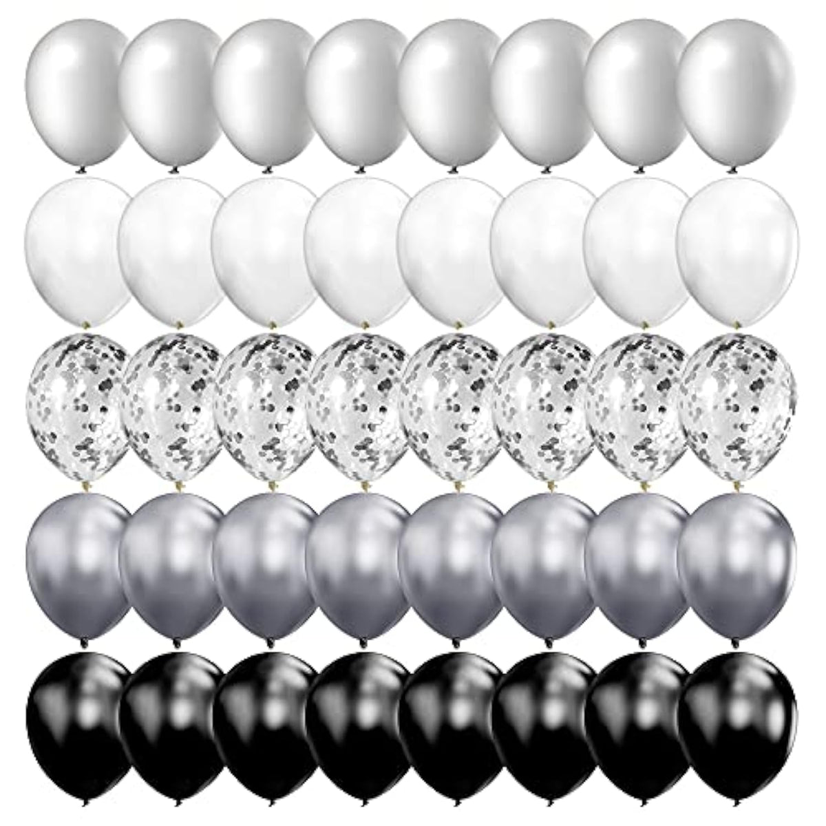 100pcs Silver Black White Chrome & Confetti Balloons 12" for Parties  Events