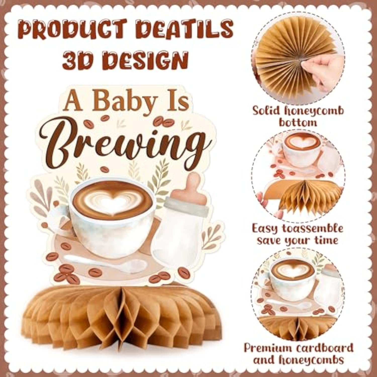 12 Pieces Coffee Baby Shower Party Honeycomb Centerpieces Coffee Latte Centerpieces Baby Is Brewing Honeycomb Party Decorations 3D Photo Prop For Gender Reveal Party