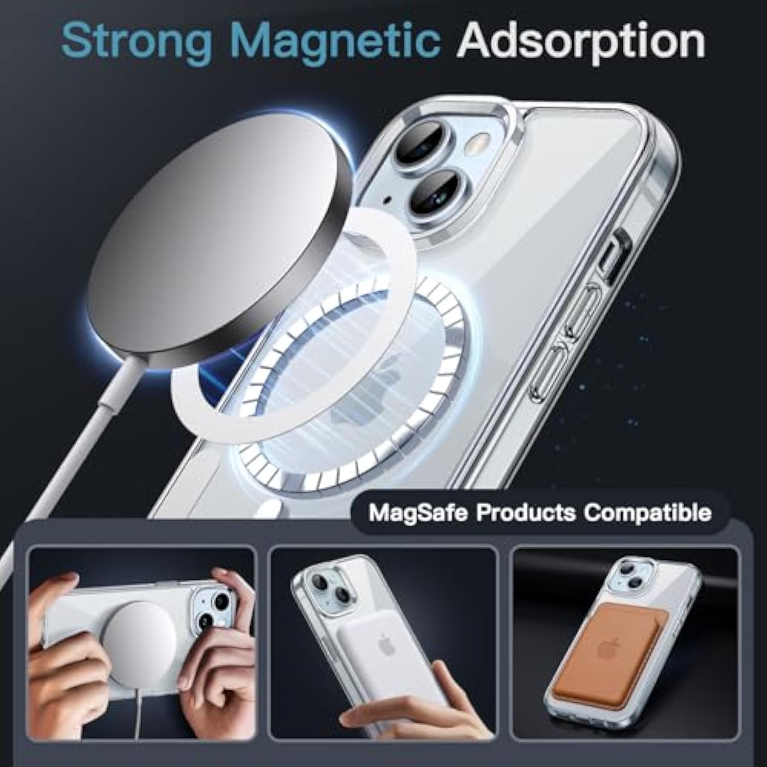 JETech Magnetic Case for iPhone 15 Plus 6.7-Inch Compatible with MagSafe Wireless Charging, Shockproof Phone Bumper Cover, Anti-Scratch Clear Back (Clear)