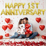 Happy 1St Anniversary Balloons, Happy Anniversary Decorations With 1000 Red Rose, Romantic Anniversary Balloons Set For Valentines Day, Red Heart Balloons For Couple Boyfriend Und Girlfriend