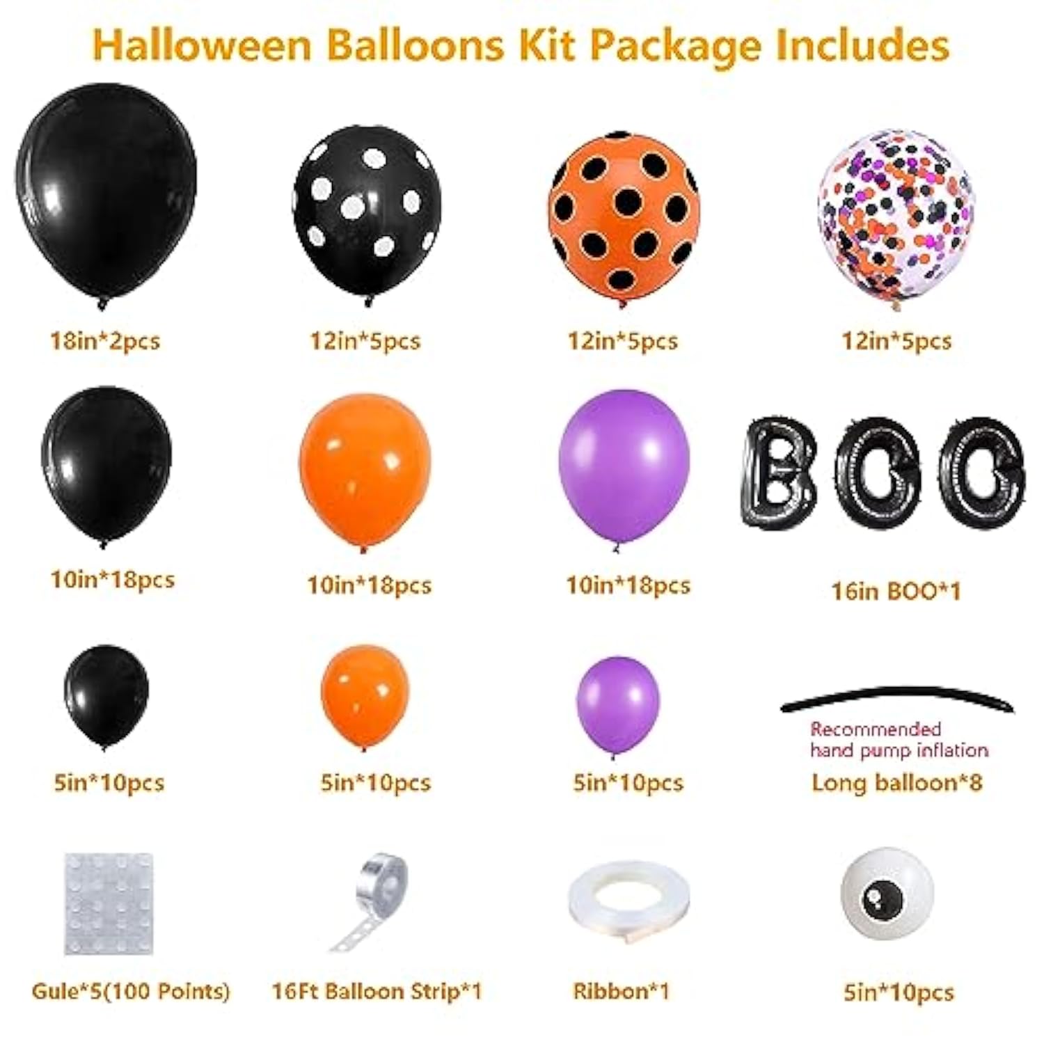 Halloween Balloon Arch Kit - Black, Orange, Purple, Confetti with Spider, BOO & Eye Foils