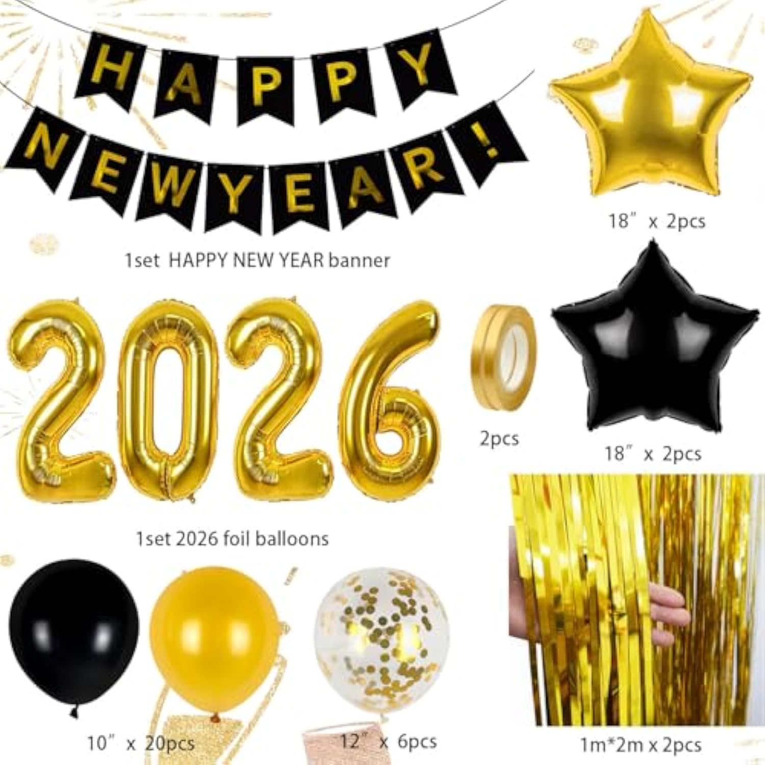 2026 Happy New Year Balloon Set with 32 Inch Numbers and 18 Inch Star