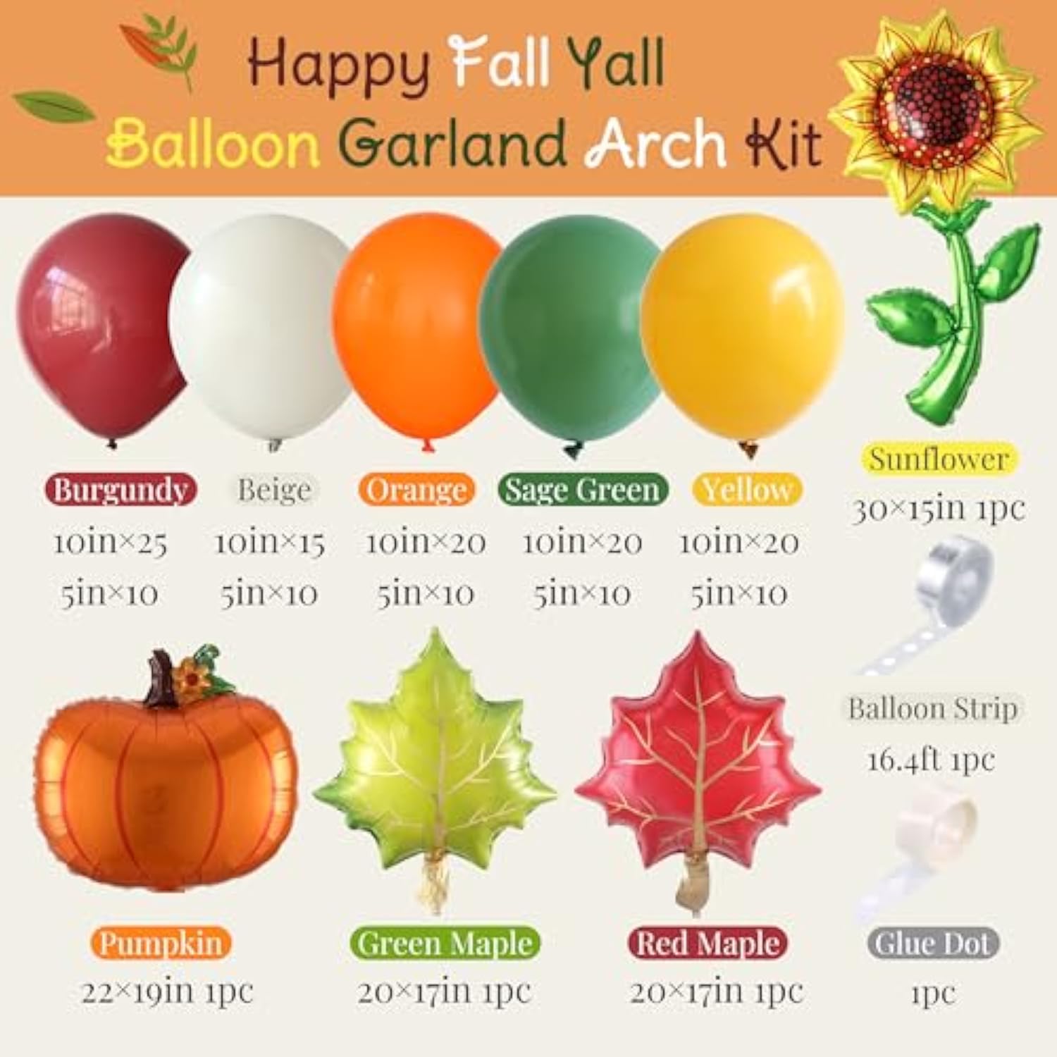 156Pcs Fall Balloon Garland Arch Kit Orange Burgundy Green Yellow with Maple Pumpkin