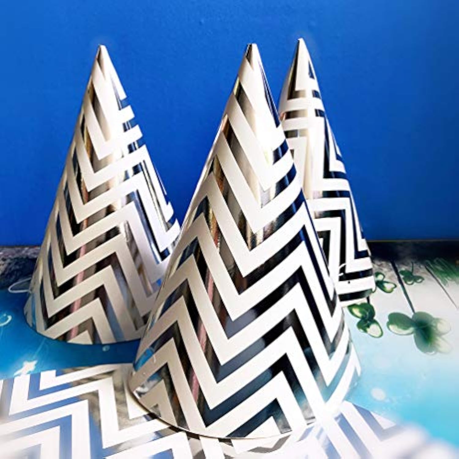 Silver Party Hats For Adults And Kids 10 Pack, 7.9 Inch Large Birthday Cone Hats Bulk, Metallic Foil Paper Headwear For Men, Women, New Year Eve Office Event Decorations