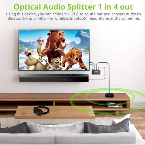 Digital Optical Audio 1x4 Splitter Digital SPDIF Toslink Optical Fiber Audio Splitter 1 in 4 Out Aluminum Alloy with Optical Cable for PS3 Blue-Ray