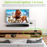 Digital Optical Audio 1x4 Splitter Digital SPDIF Toslink Optical Fiber Audio Splitter 1 in 4 Out Aluminum Alloy with Optical Cable for PS3 Blue-Ray